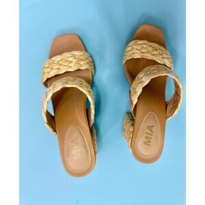 raffia straw recycled SIZE 7 high heel wedge SANDALS shoes